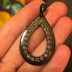Lia Sophia Black Teardrop Pendant with Champagne Crystals